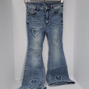 SHEIN Light Blue Flared Heart Patch Jeans